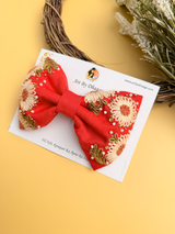 Aayra (red) – Hand-Embroidered Red Floral Hair Bow
