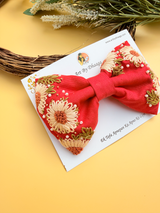 Aayra (red) – Hand-Embroidered Red Floral Hair Bow